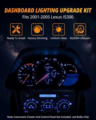 Image of WLJH Extremely Bright Blue Instrument Cluster Panel Gauge Dash Bulbs + Climate Control Lights + Clock Light Led Kits for Lexus IS300 2001-2005, Pack of 12 | 3030 SMD, Dimmable, Modern Instrument Lights, Gauge Backlight, Climate Light, Time Display Illumination, 12-Pack