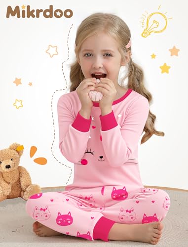 Mikrdoo Girls Pajamas Kids Soft Cute Cotton Long Sleeve 2 Piece Stretchy Snug-Fit Pjs Set for Girls Size 4-142