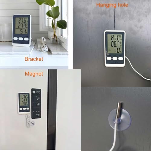 مقياس حرارة داخلي/خارجي سلكي، جهاز مراقبة درجة حرارة الغرفة المنزلية مع تسجيل الحد الأدنى/الأقصى ومجس خط بطول 1.5 متر، فهرنهايت/مئوية