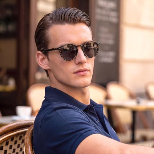 Image of CARFIA Vintage Round Polarized Sunglasses for Men Handcrafted Acetate Frame