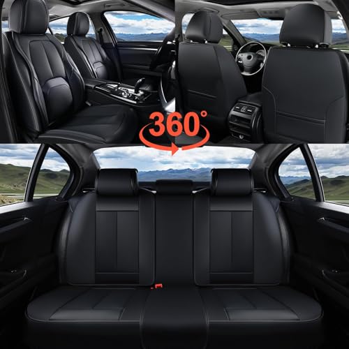 Image of Coverado Car Seat Covers Full Set, Premium Nappa Leather Seat Covers for Car, Waterproof Car Seat Protector with Lumbar Support, Automotive Seat Covers Universal Fit for Most Cars SUV Truck(Black)