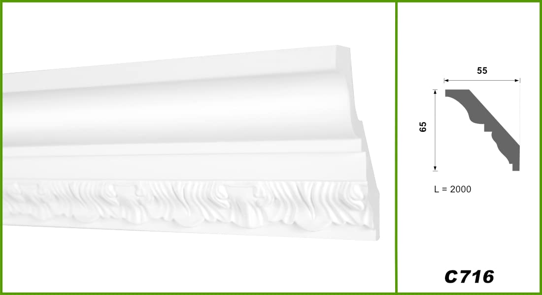 GRAND DECOR - Modanature in stucco per soffitto, stile barocco, in poliuretano espanso rigido, 2 m, modello C716, 10 m