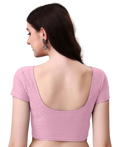 Image of Mogsa Stylish Cotton Saree Blouse for Women | Soft Dobby Stretch Fabric | Round Neck | Stitched Blouse for Party, Casual & Festive Use