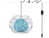 Kiven Plug-in Handmade Rattan Ball Pendant Lamp 15 Foot Black Cord with On/Off Dimmer Switch Bulb no