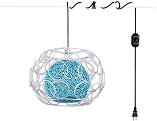 Kiven Plug-In Handmade Rattan Ball Pendant Lamp 15 Foot Black Cord With On/Off Dimmer Switch Bulb Not Included Ul Listed (Tb0259-A),Blue #TOP23