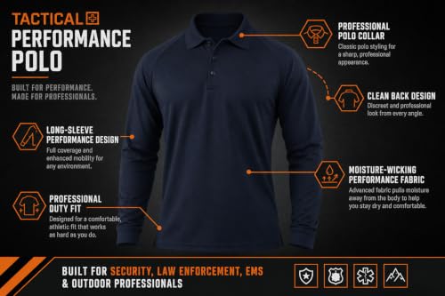 5.11 Tactical Polo de hombre de manga larga para trabajo, tela 100% poliéster, estilo 72049, resistente a sudor, desgarro y con bolsillos para bolígrafos miniatura 5