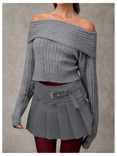 Floerns Women's Pleated Hem Low Waisted Mini Skirt A Line Preppy Belted Skirts4