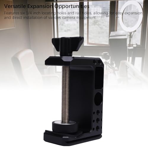 Image of Yunseity C Clamp Tripod Mount Camera Holder with 6 Pcs 1 /4 & 3 /8 Inch Holes, Adjustable Clamp, 38MM Base, Aluminum Alloy, 6.2cm Clamp Range, for Light Stands, Tripods, Desks