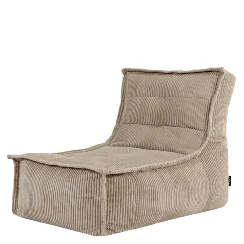 Icon Dolce Sitzsack-Liege für Erwachsene, Hellbraun, Flauschiger Cordstoff, Riesen Sitzsack Cord mit Füllung, Bean Bag Chair, Bequemer Sessel Wohnzimmer, Lounge, Schlafzimmer, Büro