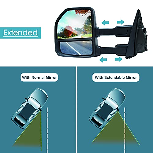 Boolee Towing Mirrors Fit For 2017 2018 2019 2020 Ford F250 F350 F450 F550 Super Duty Turn Signal Light Temperature Sensor Heated Power Auxiliary Light Black Housing #TOP3
