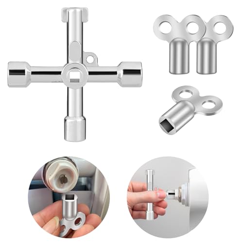 flintronic 4pcs Radiator Bleed Key, 4-in-1 Metal Utility Key, Gas Meter Box Key for Bleeding Radiators/Air Vent, Electric Box Key for Bleeding/Air Vent, Remove Trapped Air/Valve Venting, Silver