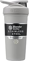 Vista 23 de BlenderBottle Sport Sleek - Botella agitadora de acero inoxidable aislada con batidor de alambre, 25 onzas, frambuesa, batidos de proteínas e