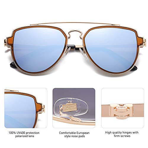SOJOS Retro Aviator Polarized Double Bridge Sunglasses for Men Women Mirrored Lens SJ10513