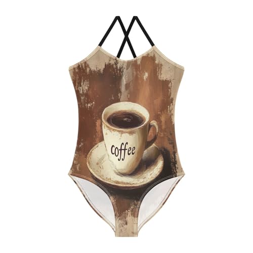 KLL Girl's Swimsuit 1-Piecing Swimwear Teen Bathing Suits for Girls 4T Coffee