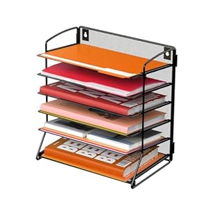 6 Tier Mesh Desk File Organizer Tray, Desktop Paper Sorter Letter Shelf Rack for Office Home School, Black