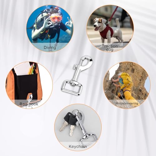 Karabinerhaken 5 Stück Haken mit Drehgelenk für Hundehalsband Karabiner 75 mm Länge, Robuster Stahl Wirbelkarabiner, Bolzenkarabiner für Eimer Hängematte Pferd Tack (Silber)