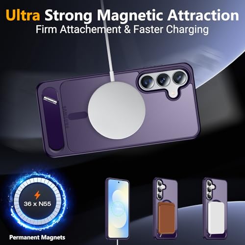Image of SPIDERCASE Magnetic for Samsung Galaxy S25 FE Case, [3 Stand Ways][ Military Grade Drop Protection] with Invisible Stand Slim Phone Case for S25 FE 5G Finger Sleeves,Purple