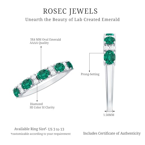 Certified Lab Grown Emerald Half Eternity Ring, AAAA Quality, Emerald Diamond Anniversary Ring - Gift For Women 6