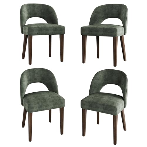 GarveeHome Dining Chairs Set of 4, Plush Chenille Upholstered Kitchen Chairs, Modern Dinner Chair for Kitchen Dining Room, Green
