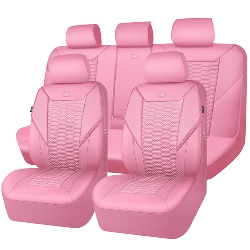 Image of CAR PASS 3D Foam Mesh Leather Car Seat Covers Full Set, Pink Breathable Mesh Faux Leather Seat Covers for Women, Universal Fit for Car SUV Truck Sedan Automotive, Armrest Airbag Compatible, All Pink