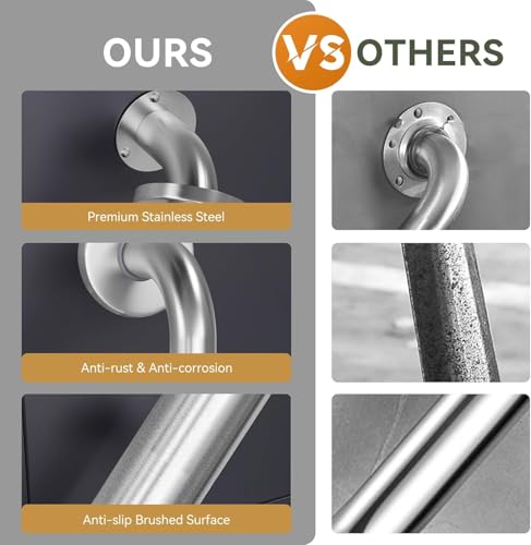 Image of AmazerBath Grab Bars for Shower 18 Inches, Shower Grab Bars for Senior Anti Slip, Safety Grab Bars for Bathtubs and Showers Stainless Steel, Thickened Bar Holds 500LBS, 18 inch Lx1.25 D, Brushed Nickel