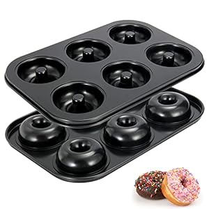 WERTIOO Donut Pans 2 Pack, Non-Stick 6-Cavity Mini Baking Pans, High-grade Carbon Steel Donut Mold – BPA Free Bagels Doughnuts Biscuit Cake Baking Tray Maker Pan, Dishwasher, Oven, Freezer Safe