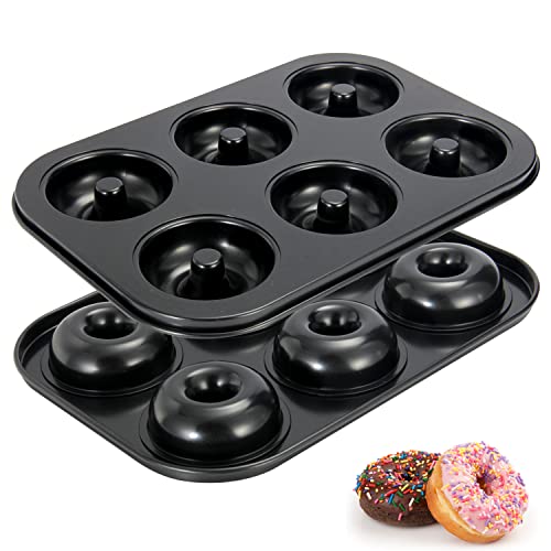 WERTIOO Donut Pans 2 Pack, Non-Stick 6-Cavity Mini Baking Pans, High-grade Carbon Steel Donut Mold – BPA Free Bagels Doughnuts Biscuit Cake Baking Tray Maker Pan, Dishwasher, Oven, Freezer Safe