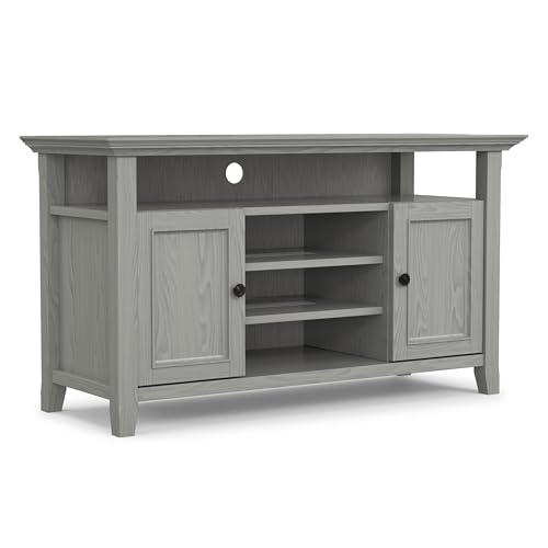 Image of SIMPLIHOME Amherst 54 inch Wide Solid Wood TV Stand in Fog Grey