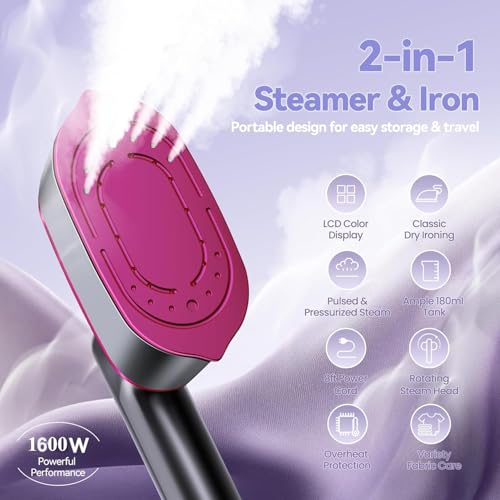 DOCOSS 2-in-1 Handheld Garment Steamer with LCD Display — view 4