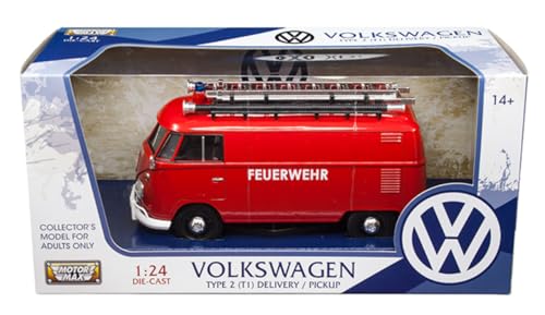 Motormax Volkswagen Type 2 (T1) Fire Van Rojo 1/24 miniatura 2