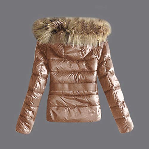 Abrigos de invierno para mujer con capucha de pelo y cinturón marrón M 4