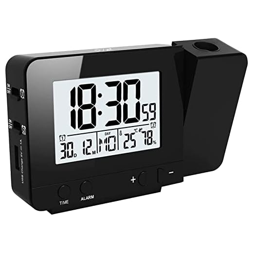 Houkiper Projektion väckarklocka, LED-display projektorklocka med bakgrundsbelysning batteridriven roterande väckarklocka för hem sovrum kontor (svart)