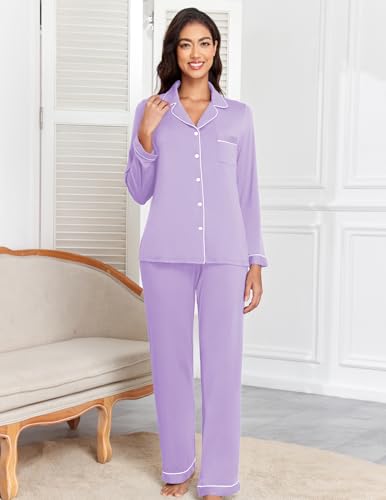 Image of Veseacky Women's Ribbed Knit Pajamas Set 2 Piece Warm Soft Loungewear Sleepwear Pjs S-XXL