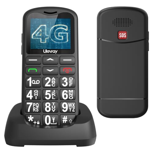 Tosaju 4G Big Button Mobile Phone for Elderly Senior Cell Phone Basic Mobile Phone Unlocked Sim Free Senior Mobile Phones Easy to Use Pay as You Go 1.77" LCD Display SOS Button 1000 mAh Battery-Black