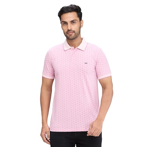 Image of Park Avenue Men's Slim Fit Print Pattern Cotton Polyester Blend Polo Neck Half Sleeve Casual T-Shirt