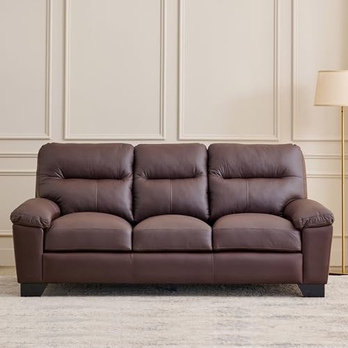 Image of Home Centre | Winchester | Half Leather|Solid Wood | Sofa Sets | Brown | Sofa Set 3+1+1 | 1 Year Warranty