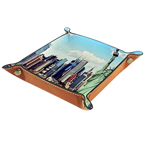 YZUOUZY Plateau de voiturier,plateau à bijoux en cuir pour clé,montre, pièce de monnaie,Portrait de fille gratuit de la ville de New York rétro,plateau de table plateau organisateur de bureau