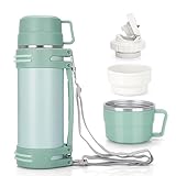 【Durchdachtes Design】: Der stabile Griff der Thermosflasche verfügt über eine rutschfeste Fingerauflage, die der Ergonomie entspricht, sich der Form der Hand anpasst und einen bequemen Griff bietet. Der verstellbare Tragegurt erleichtert das Aufhängen der Isolierflasche am Körper und macht die Hände frei für andere Dinge.