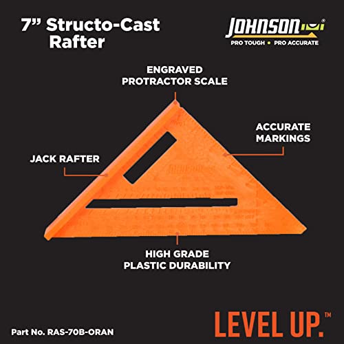 Johnson Level & Tool Quadrado RAS-70B-ORAN Structo-Cast Rafter 17,78 cm, laranja, 1 quadrado