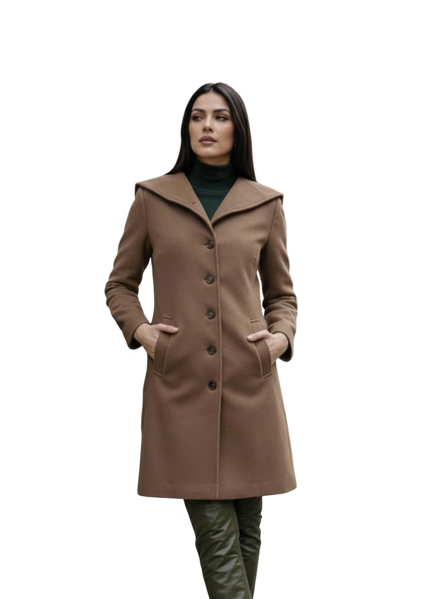 chkokko Women Chic Winter Coat Single Breasted | Knee Length Design with Buttoned Closure and Practical Front Side Pockets for Stylish and Comfortable Wear Mouse M-picture-25