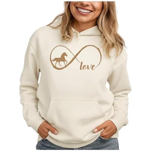 Tstars Infinity Love Horse Hoodie for Women and Teen Girls Equestrian Horseback Riding Gift Idea Sweatshirt Women Hoodie Small Cream Cover