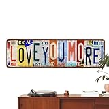 Metal Love You More License Plate | Love You More Vintage Wall Sign, Hangable Home Decor, Romantic Decorative Tin Sign License Plate For Women Men Bedroom Living Room Porch Garden