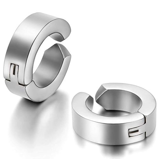 Men’s Stainless Steel Hoop/Press Unisex Stud Earrings – Sleek & Modern Design Press Unisex Stud-image-32
