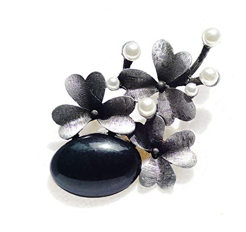 Nonebranded Stone Flower Brooches for Women Vintage Metal Brooch Banquet Large Beautiful Pin Scarf Clip Broche Jewelry