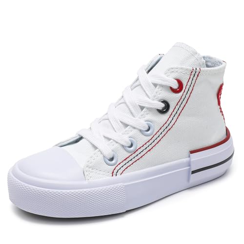 OPOEE Boys Girls High Top Zipper Kids' Espadrcanvas Shoes Back-to-School Season Little White Shoes Teen Classic Kids' Sneakers Tennis Shoes Baby Skate Shoes (9056 White, Little Kid, Women, 12, Numeric, US Footwear Size System, Medium)