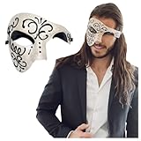 Half Face Masquerade Mask For Men Phantom Of The Opera Mask for Masquerade Party, Venetian Party, Mardi Gras, Halloween & Cosplay (Black)