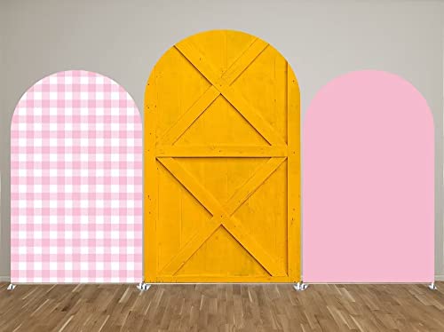 Pink Gingham Check Arch Backdrop Cover - 6x3ft Farm Theme Stretchy Fabric Chiara Arch Stand Cover for Barn Parties, Baby Showers, Birthday, and Rustic Country Event Decoration by NIVIUS PHOTO - Image 4