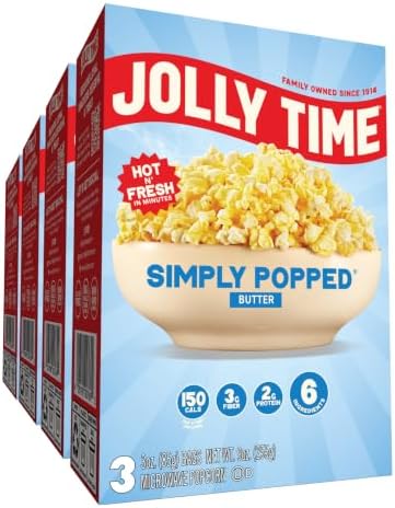 Jolly Time Simply Popped - Lightly Salted Microwave Popcorn, 3oz Sharing Bag, 3 Bags Per Carton (Simply Popped Butter, 3 Ounce (Pack of 12))