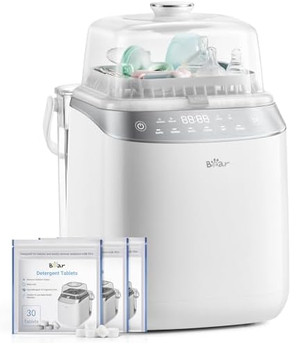 Bear Bottle Washer Pro, Baby Bottle Washer and Sterilizer and Dryer - All in One Machine for Bottles, Pump Parts & Baby Essentials with 90 Detergent Tablets - Effortless, Time-Saving