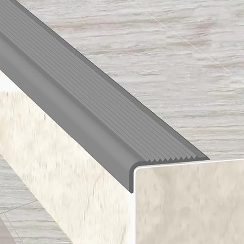 Protector de Borde de Escalera en Forma de L, moldura Antideslizante de PVC, Tira de Seguridad para peldaños de 4 x 1,5 cm, Cubierta autoadhesiva para peldaños de tracción (Gris, L: 100 cm/39,4 pulga